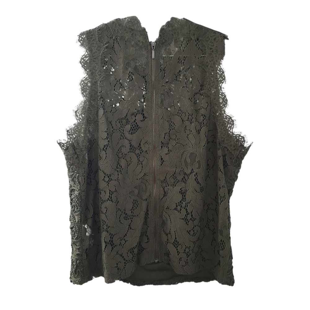 EUC Black Tape Olive Green Lace & Crochet Sleeveless Top - Picture 2 of 5